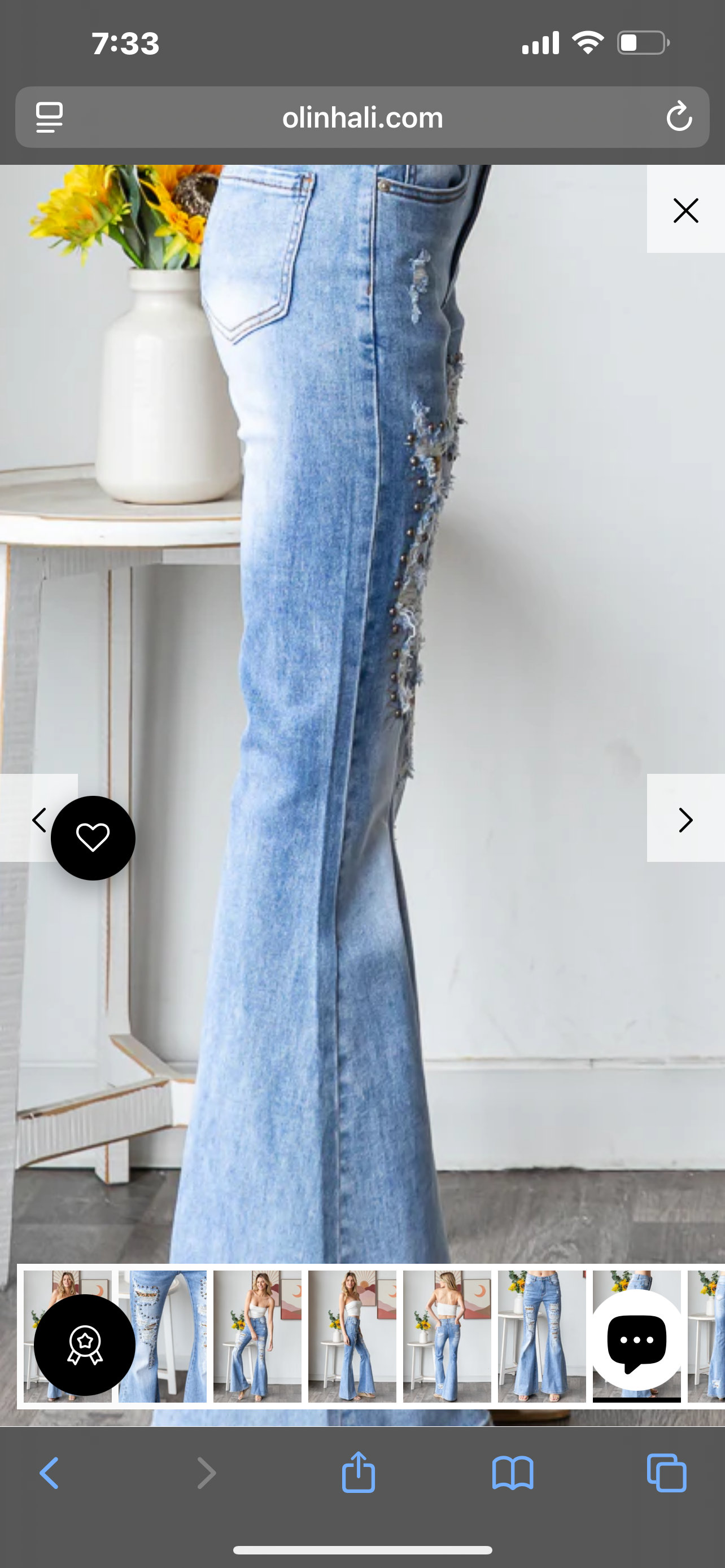 BP1142 | STUD DETAIL DISTRESSED STRECHY FLARE DENIM JEANS