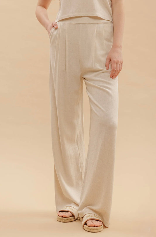 B4SX1009-B LINEN BLEND LINED PANTS