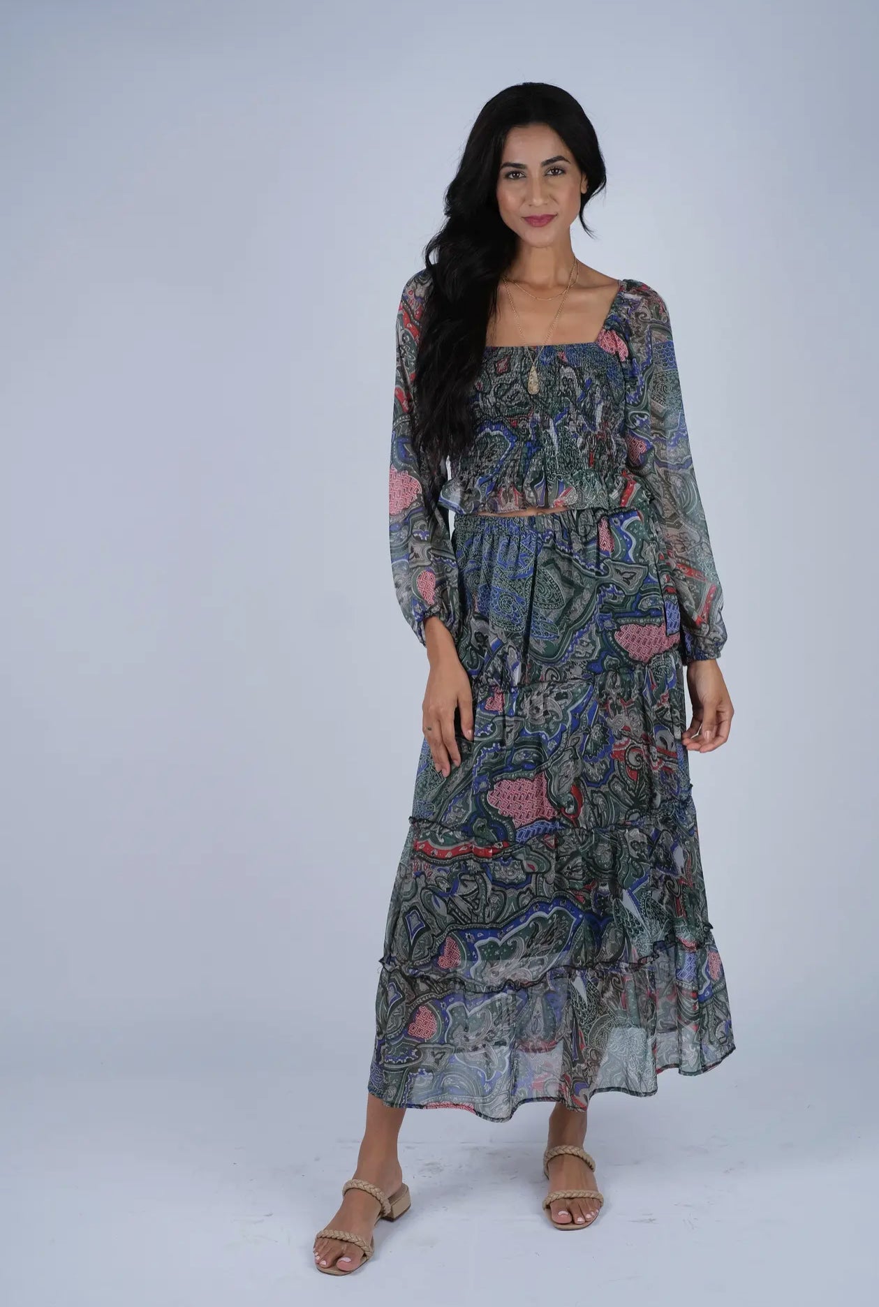 224698/2 Imperial Chiffon Boho Paisley Maxi Skirt
