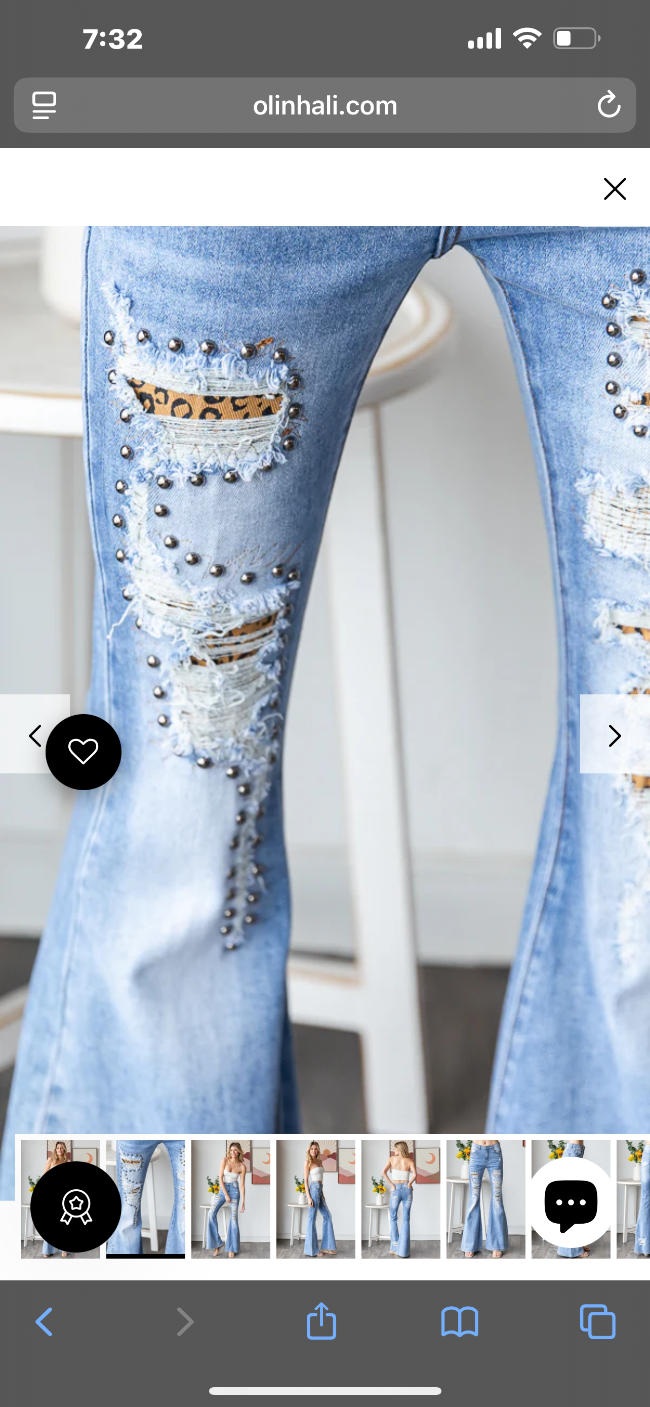 BP1142 | STUD DETAIL DISTRESSED STRECHY FLARE DENIM JEANS