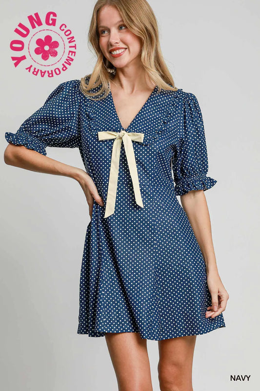 C4441 Polka Dot V-Neck Mini Dress
