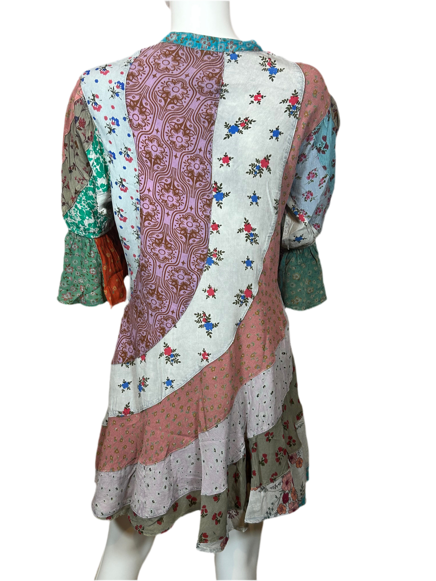 DR22602 Boho Patchwork Overdyed Babydoll Dress