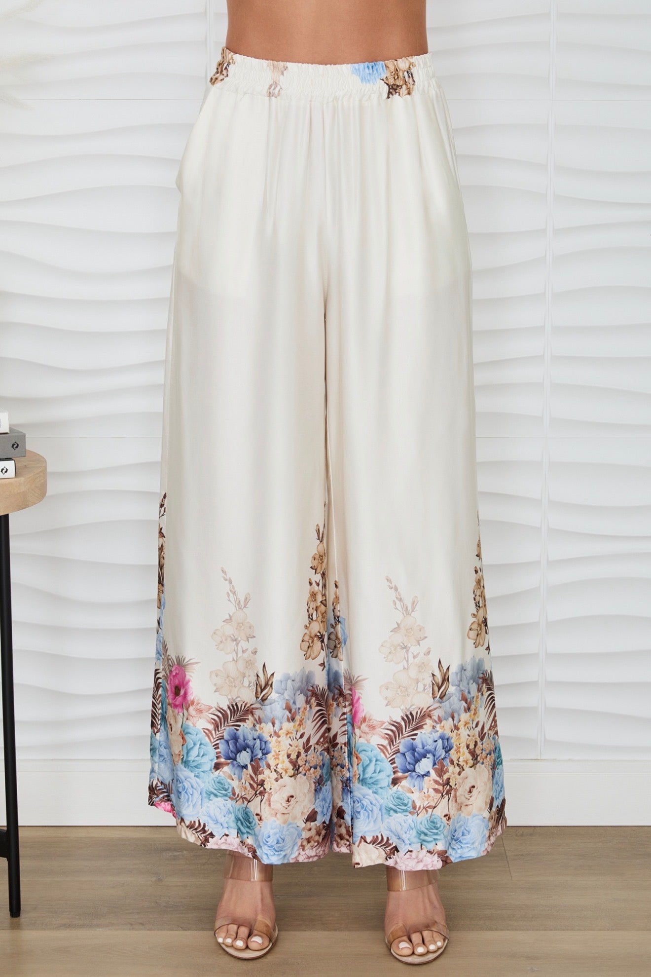77008V007 Floral Silky Wide Leg Pants