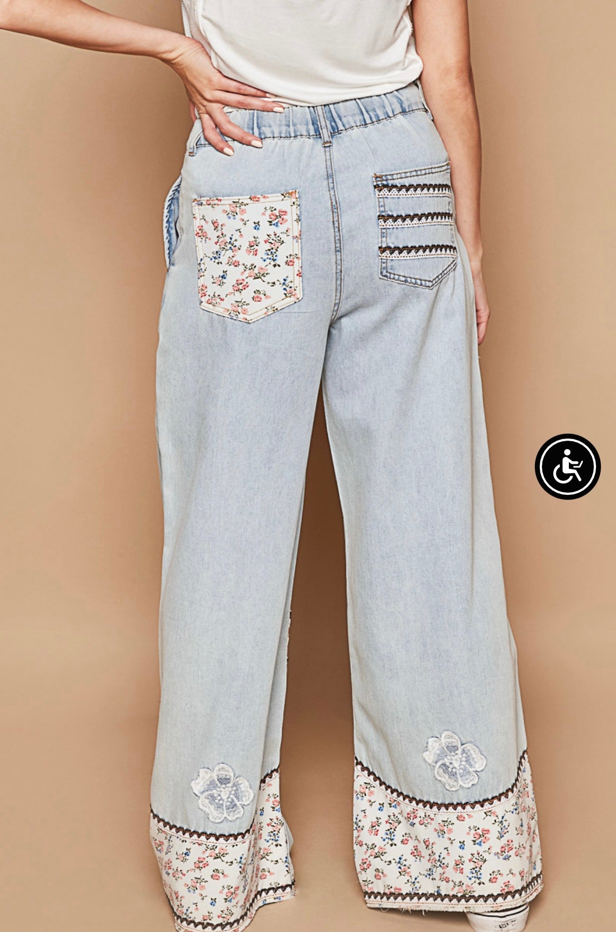 GWP24 POL Floral Patchwork Denim Pants