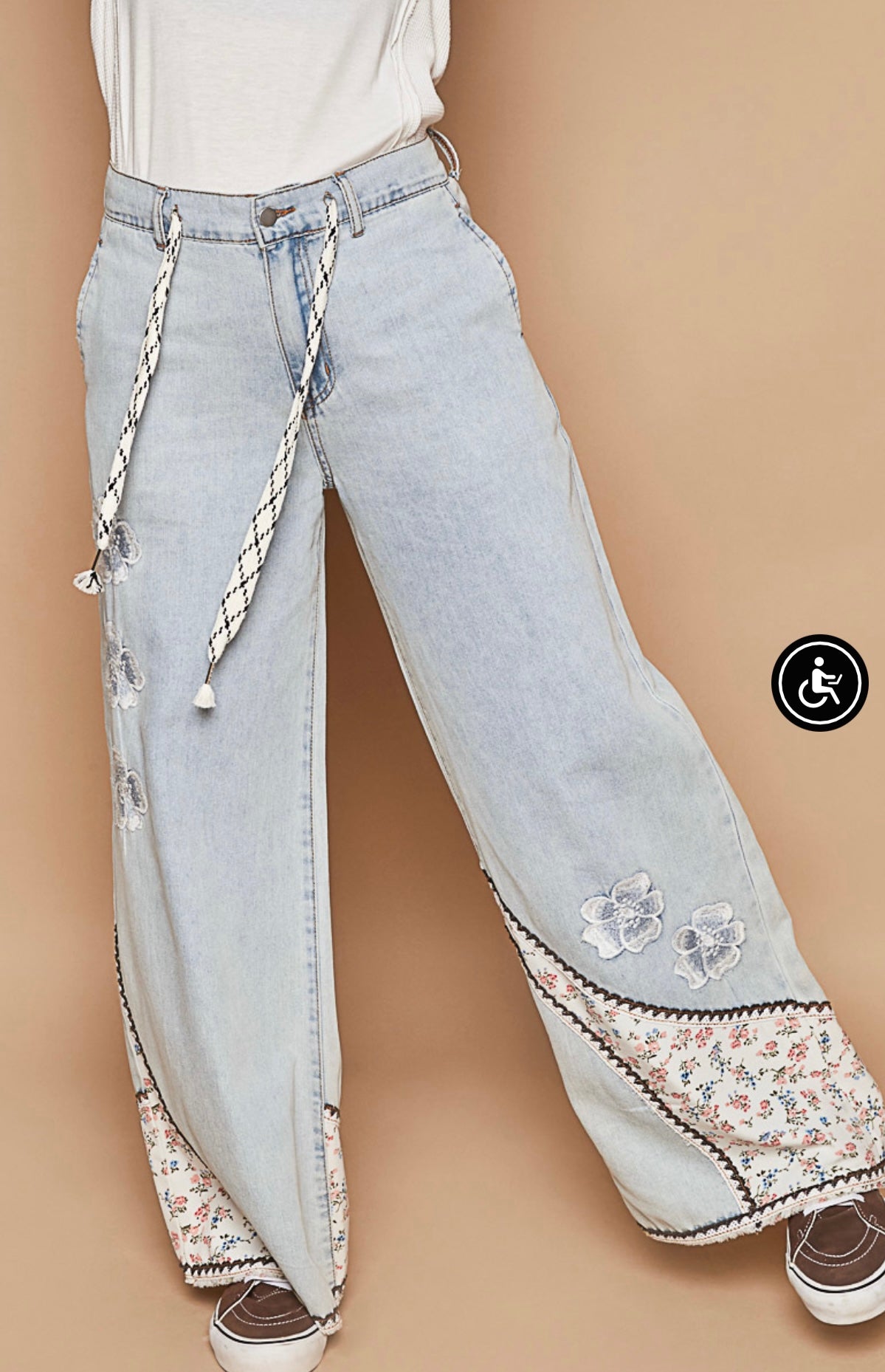GWP24 POL Floral Patchwork Denim Pants