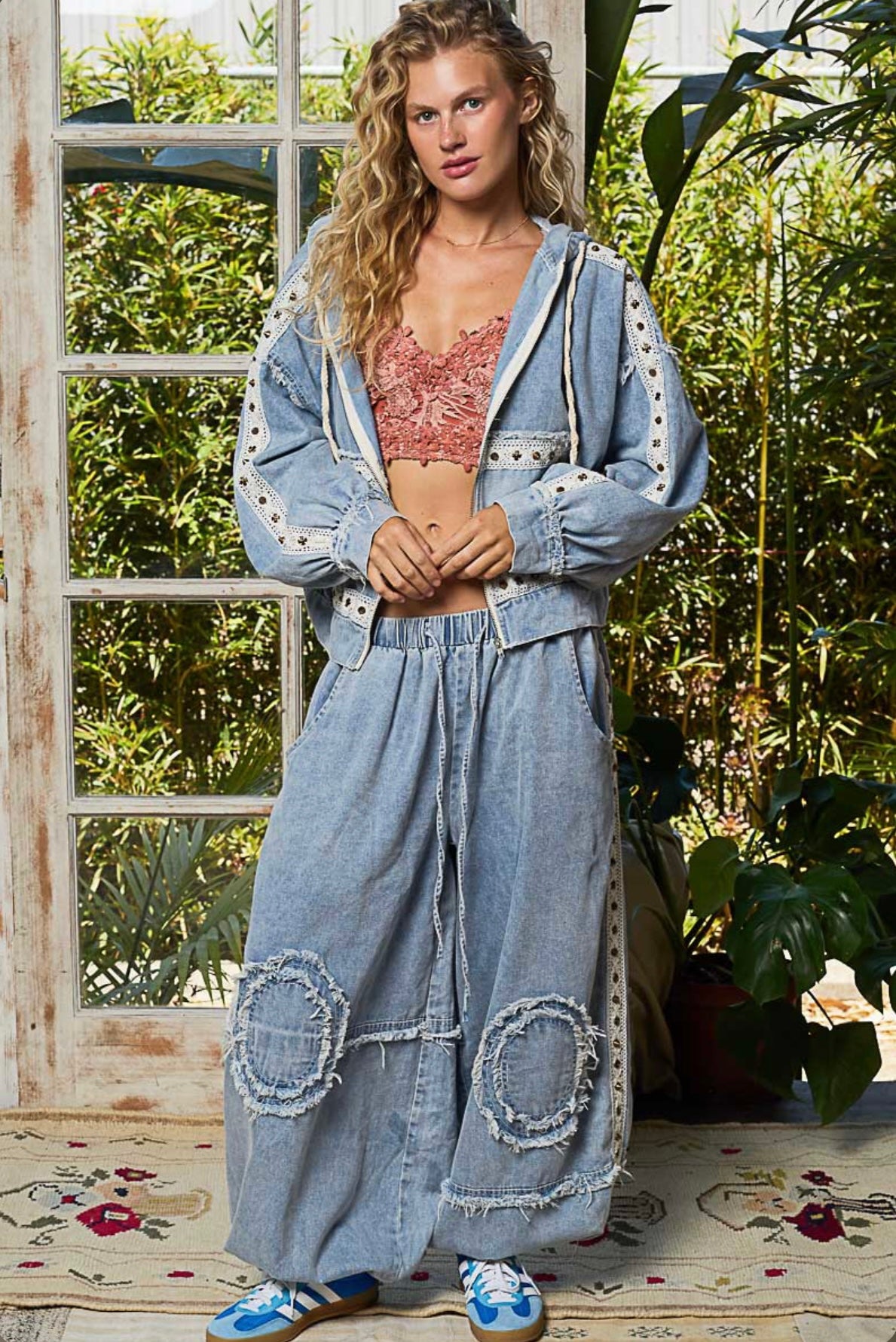 UWT603 Boho Eyelet Denim Zip-Up Jacket