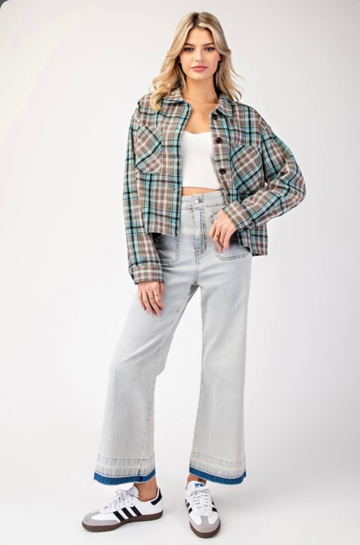 JK9095 MULTI-COLOR PLAID BUTTON DOWN SHACKET
