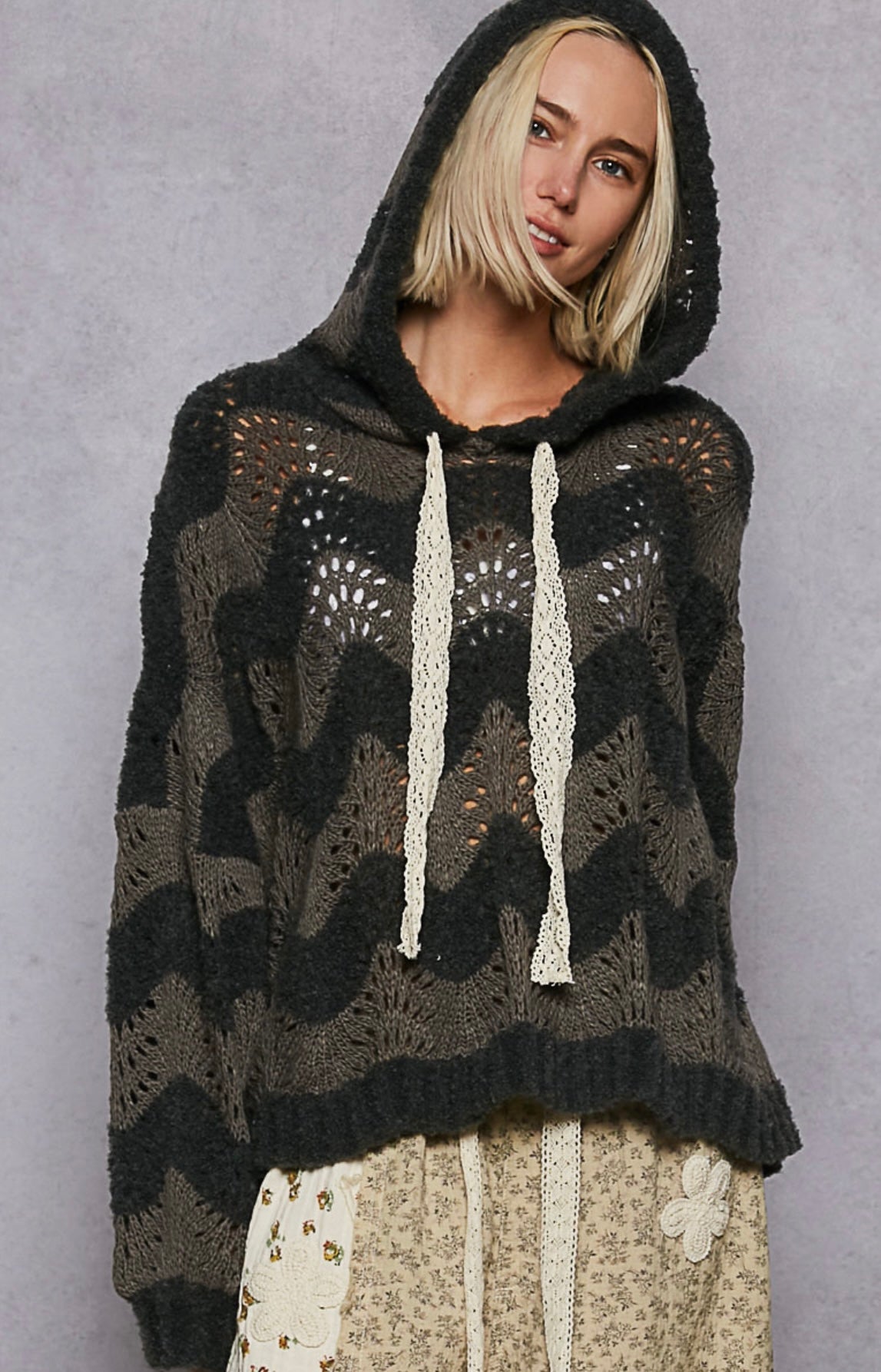 UST377 Boho Chevron Knit Hoodie