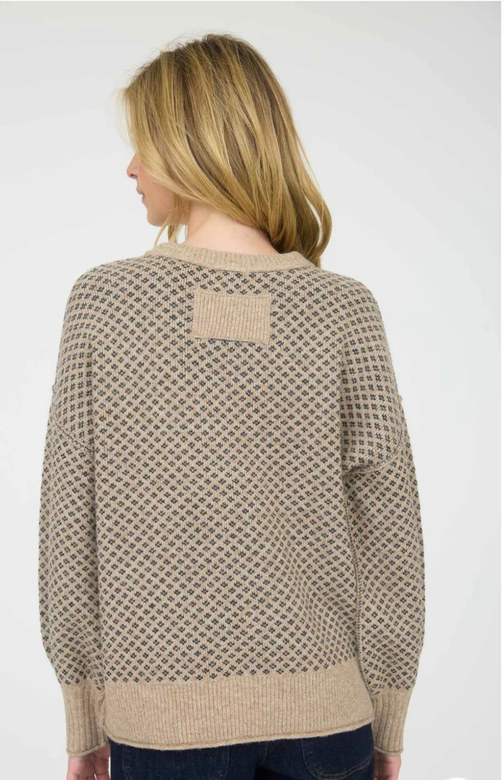 CR2714 MINI JACQUARD CREW NECK LONG SLEEVE KNIT SWEATER