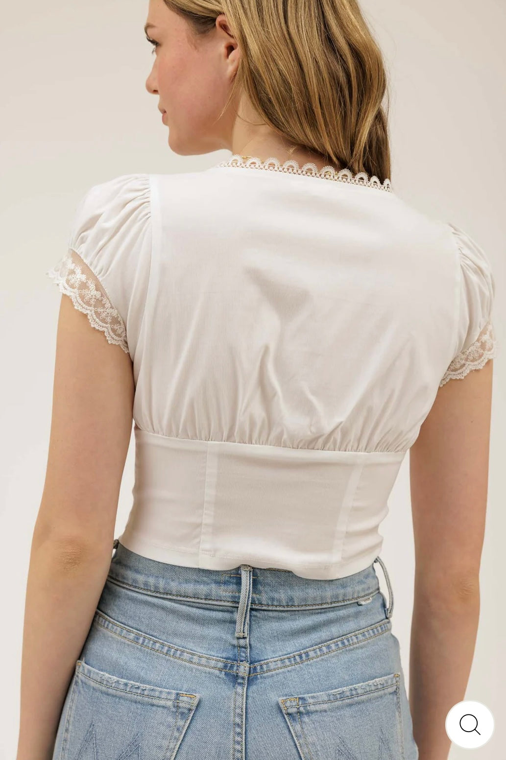 TB8779 LACE TRIM BUTTON DOWN FRONT TIE CROP TOP