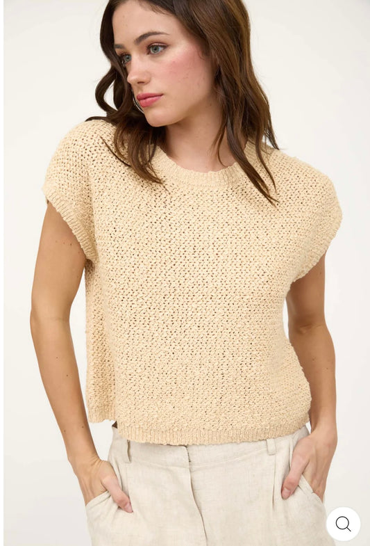 TW1642 TEXTURED KNIT CREW NECK SHORT SLEEVE PULLOVER