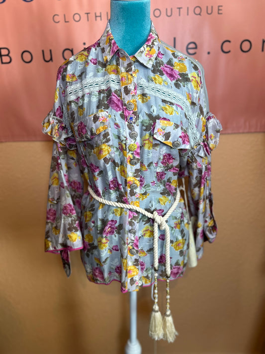 Aratta Pink and Yellow Floral Shirt