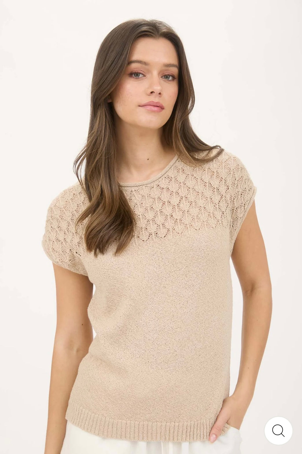 CR2194 EYELET YOKE SWEATER KNIT TOP