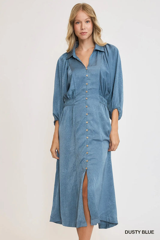 K9155 Crinkled Satin Midi Dress