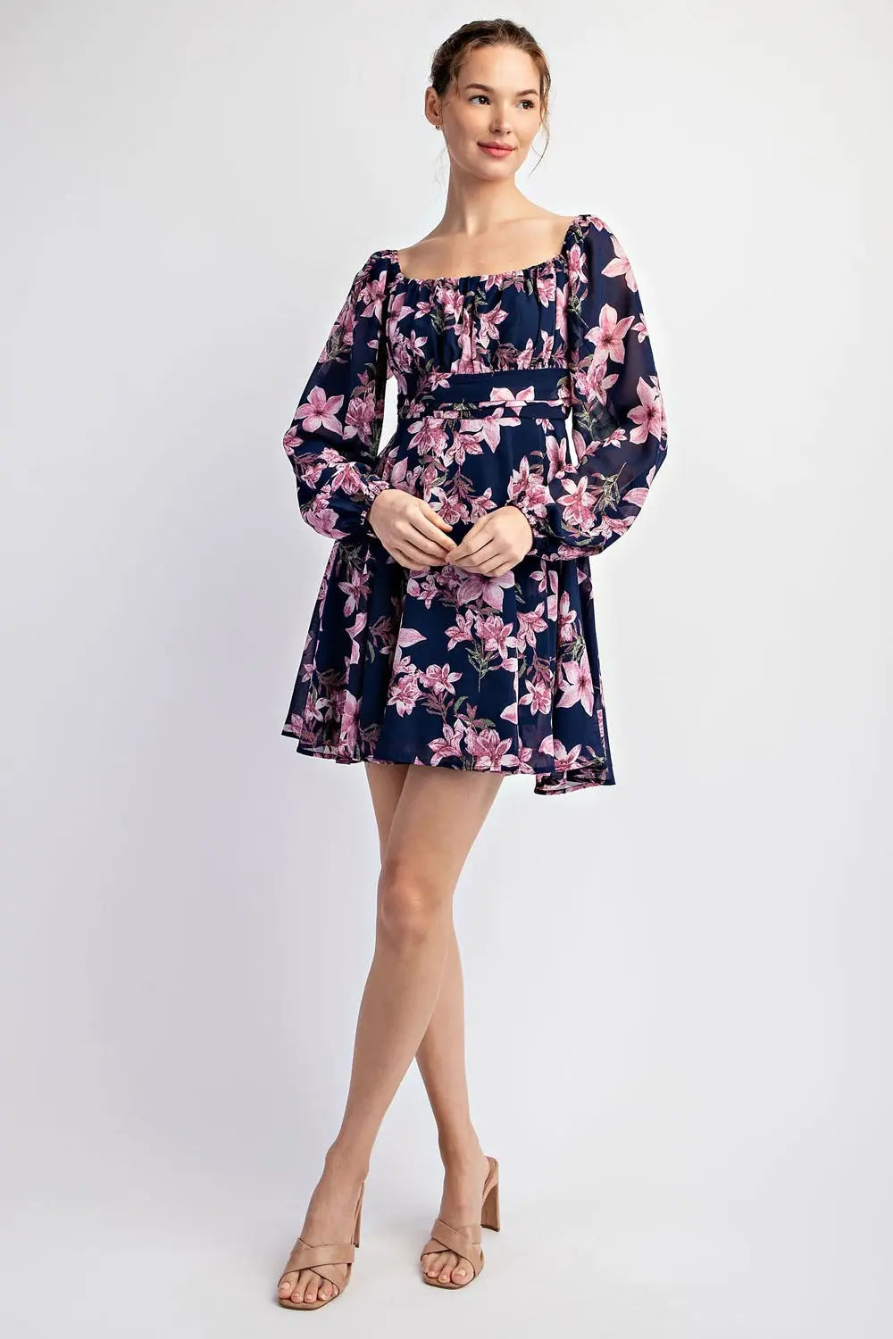 K7872 Floral Open Back Tie Mini Dress