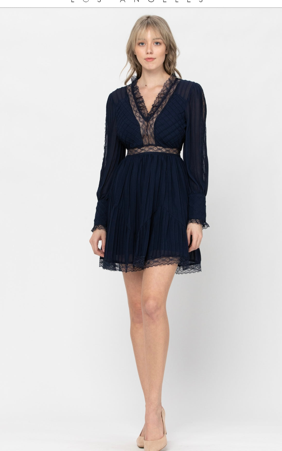 KD5145 Lace Trim Ruffle Short Dress