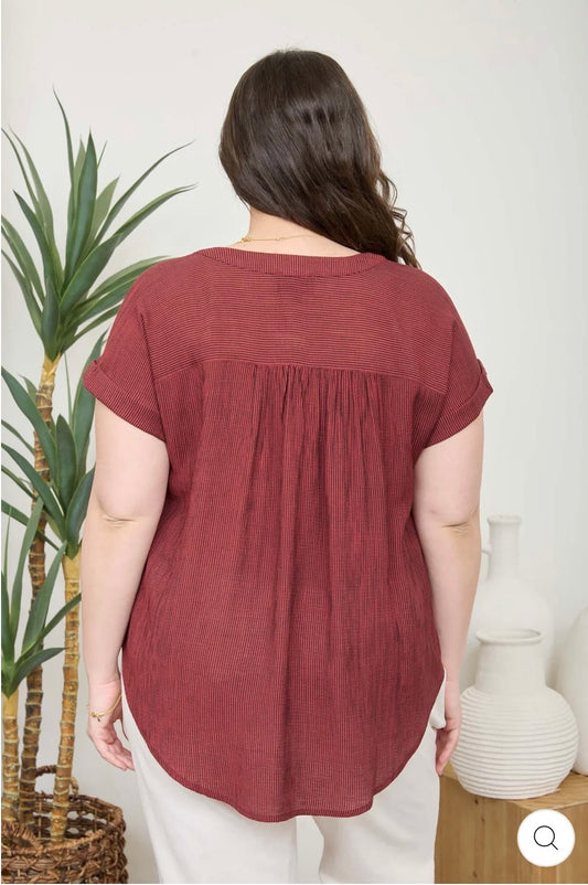 PCR2383 PLUS PINSTRIPE SHORT CUFF SLEEVE BUTTON DOWN SHIRT