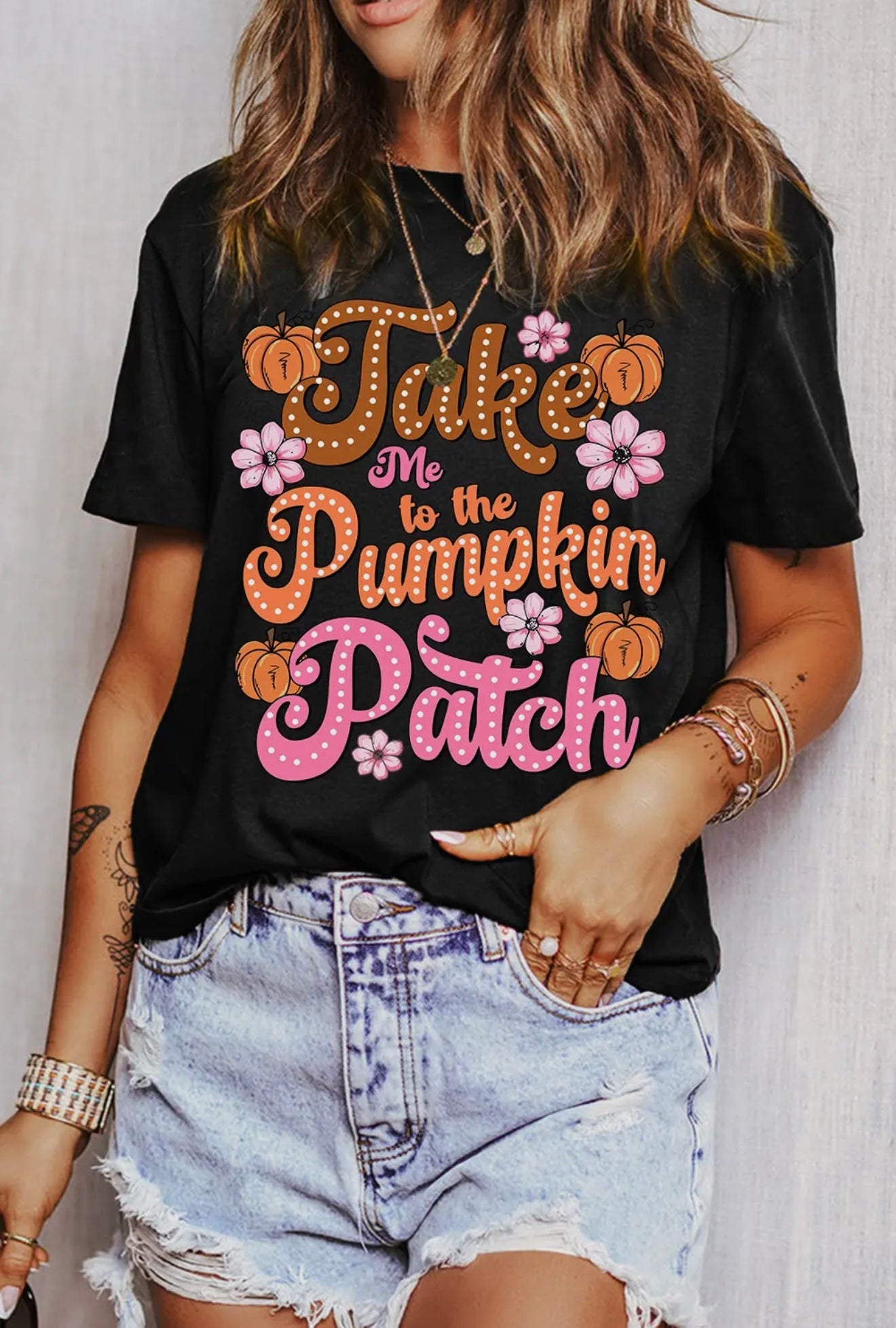 Take Me To The Pumpkin Patch Flower Print T Shirt