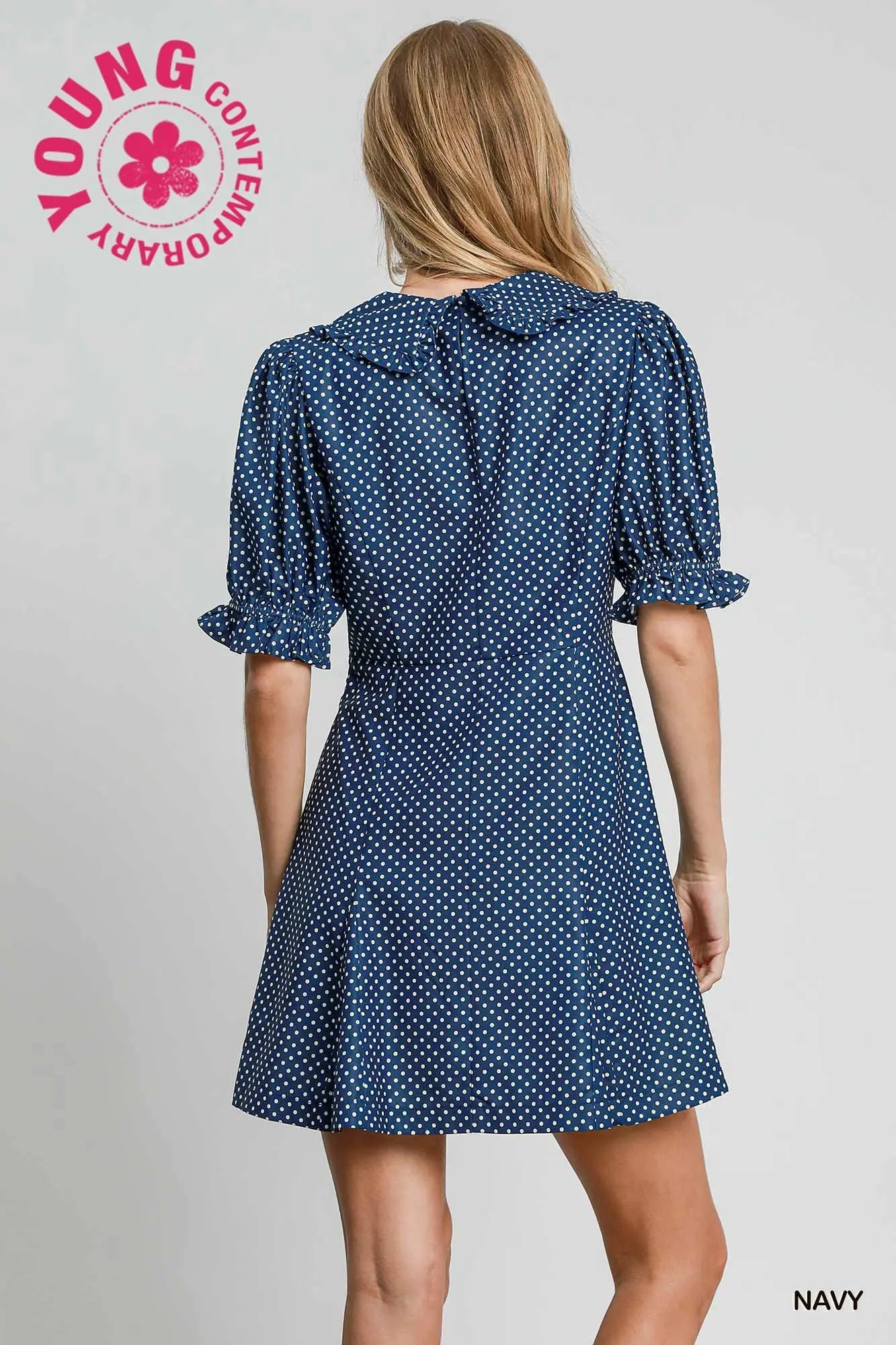C4441 Polka Dot V-Neck Mini Dress