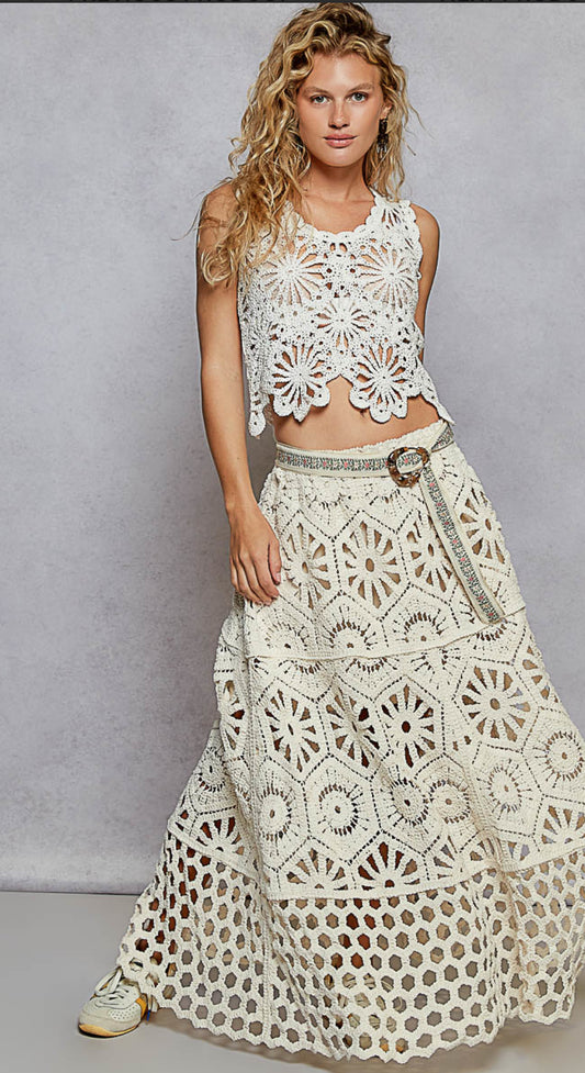 SMC126 Crochet Skirt-Cream