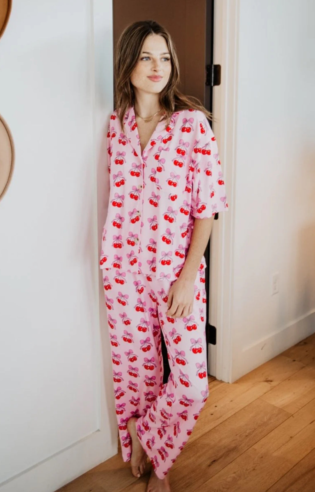 Cherry Bow Repeat Pajama Pants Set