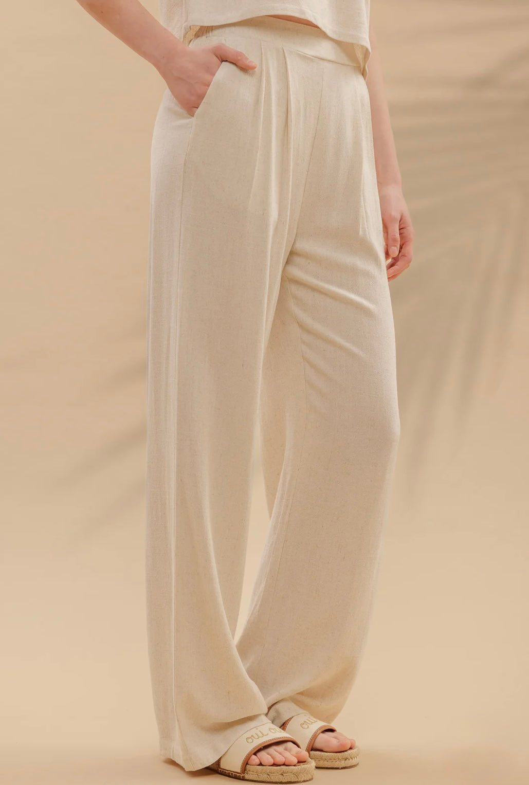 B4SX1009-B LINEN BLEND LINED PANTS