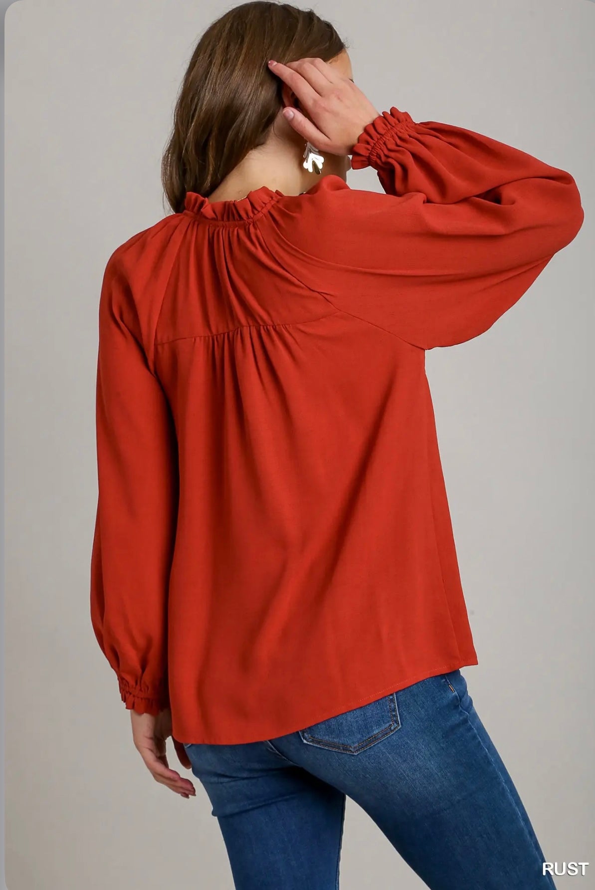 B8336 Beaded Blouse with Ruffle Neck & Tie