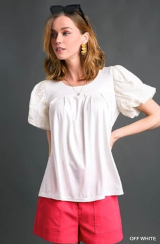 K7321 Puff Short Sleeve Blouse -Off White