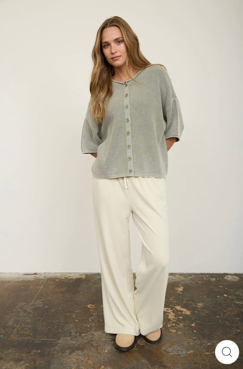 J6FT1028 WASHED RIBBED SHORT SLEEVE ROLLED EDGE CARDIGAN