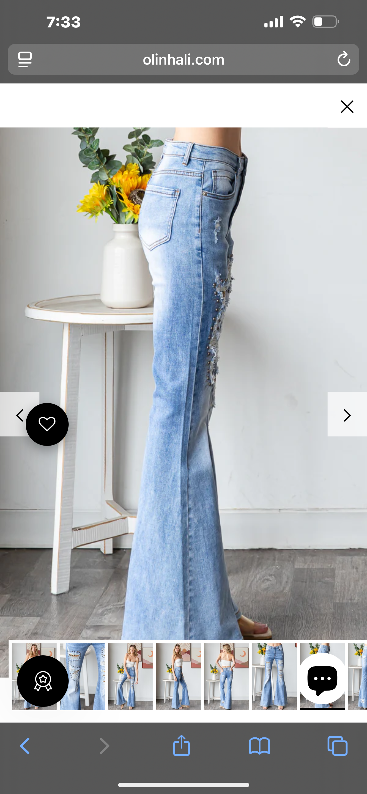 BP1142 | STUD DETAIL DISTRESSED STRECHY FLARE DENIM JEANS