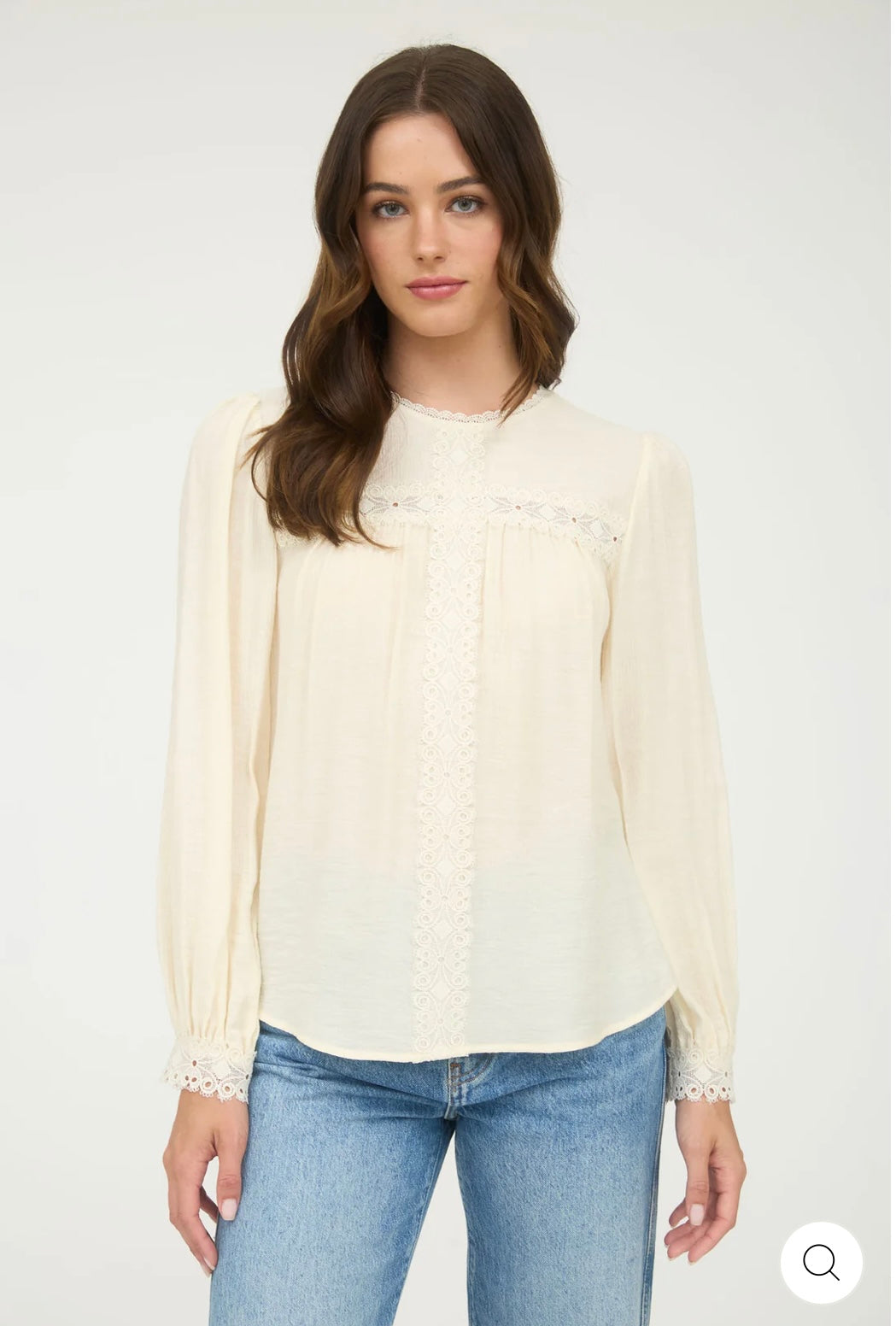 TB8969 LACE DETAIL ROUND NECK LONG SLEEVE BLOUSE