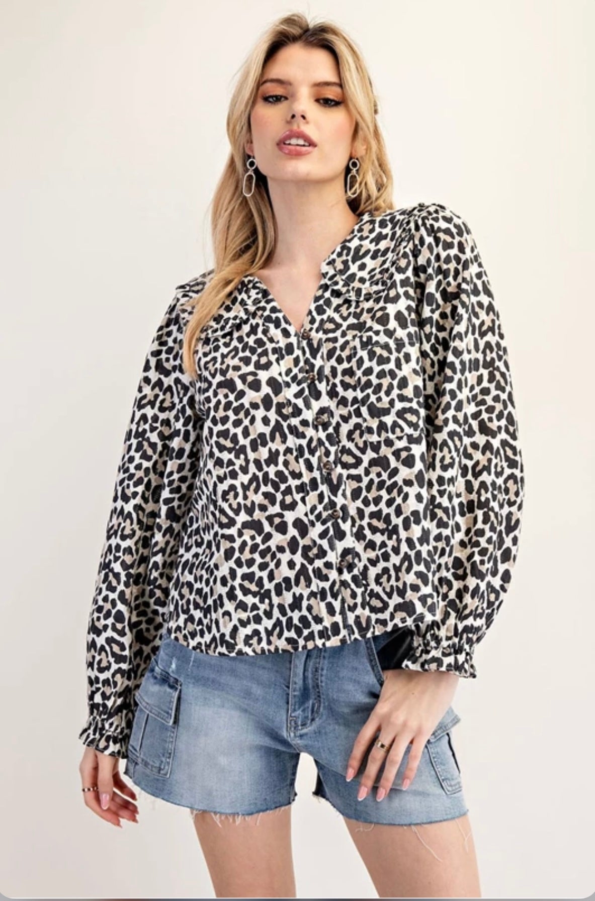 TH12632 CHEETAH PRINTED LONG SLEEVE TOP