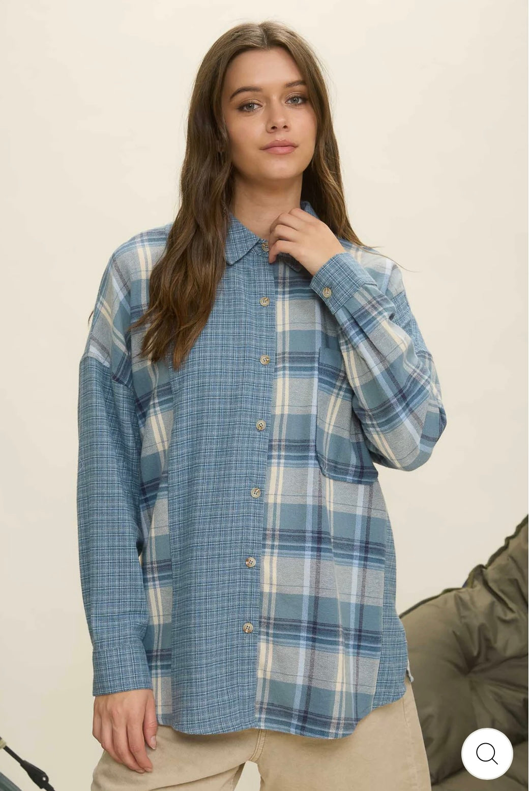 J5ST1038 COLORBLOCK PLAID LONG SLEEVE BUTTON DOWN SHIRT