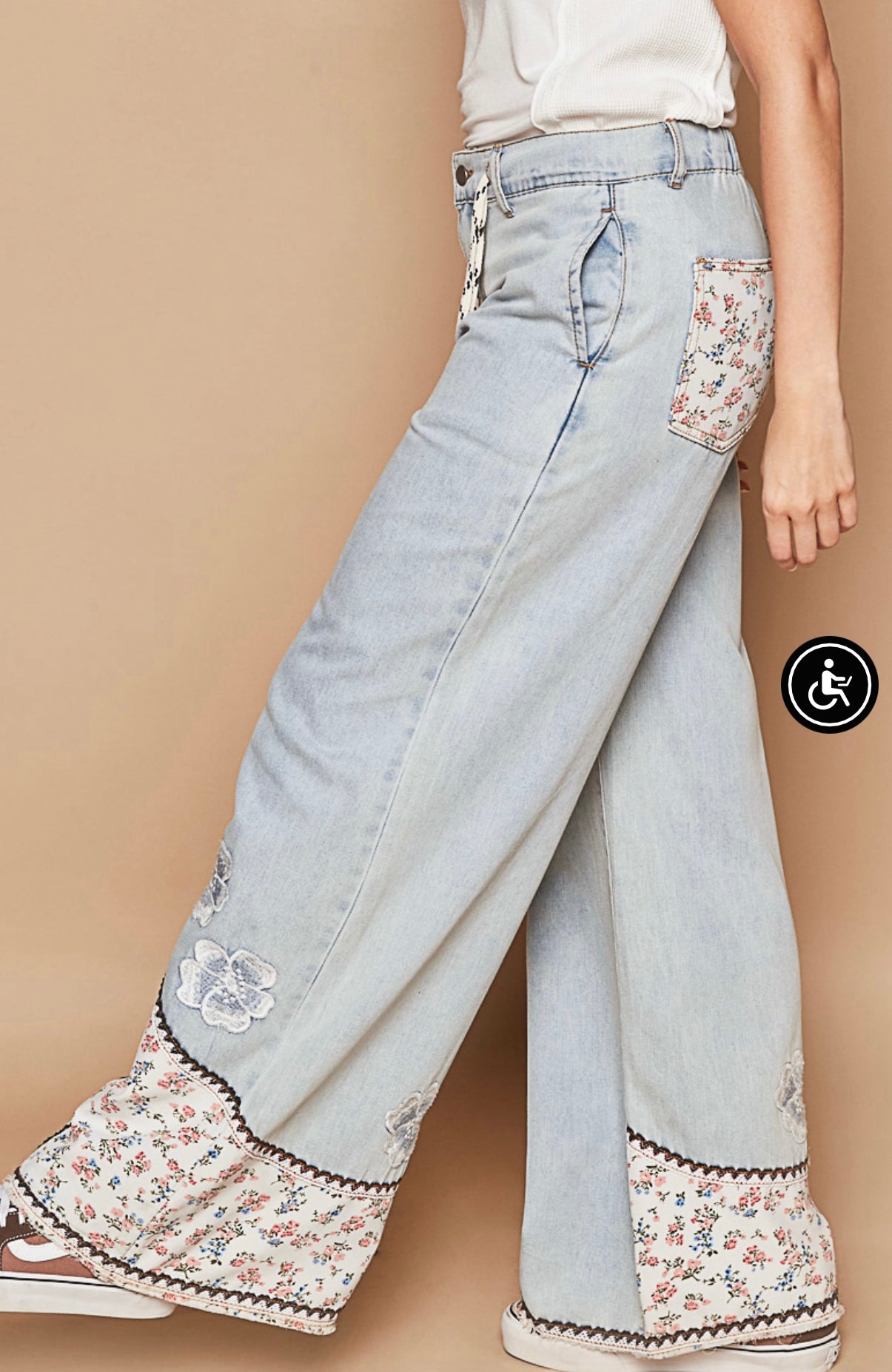 GWP24 POL Floral Patchwork Denim Pants
