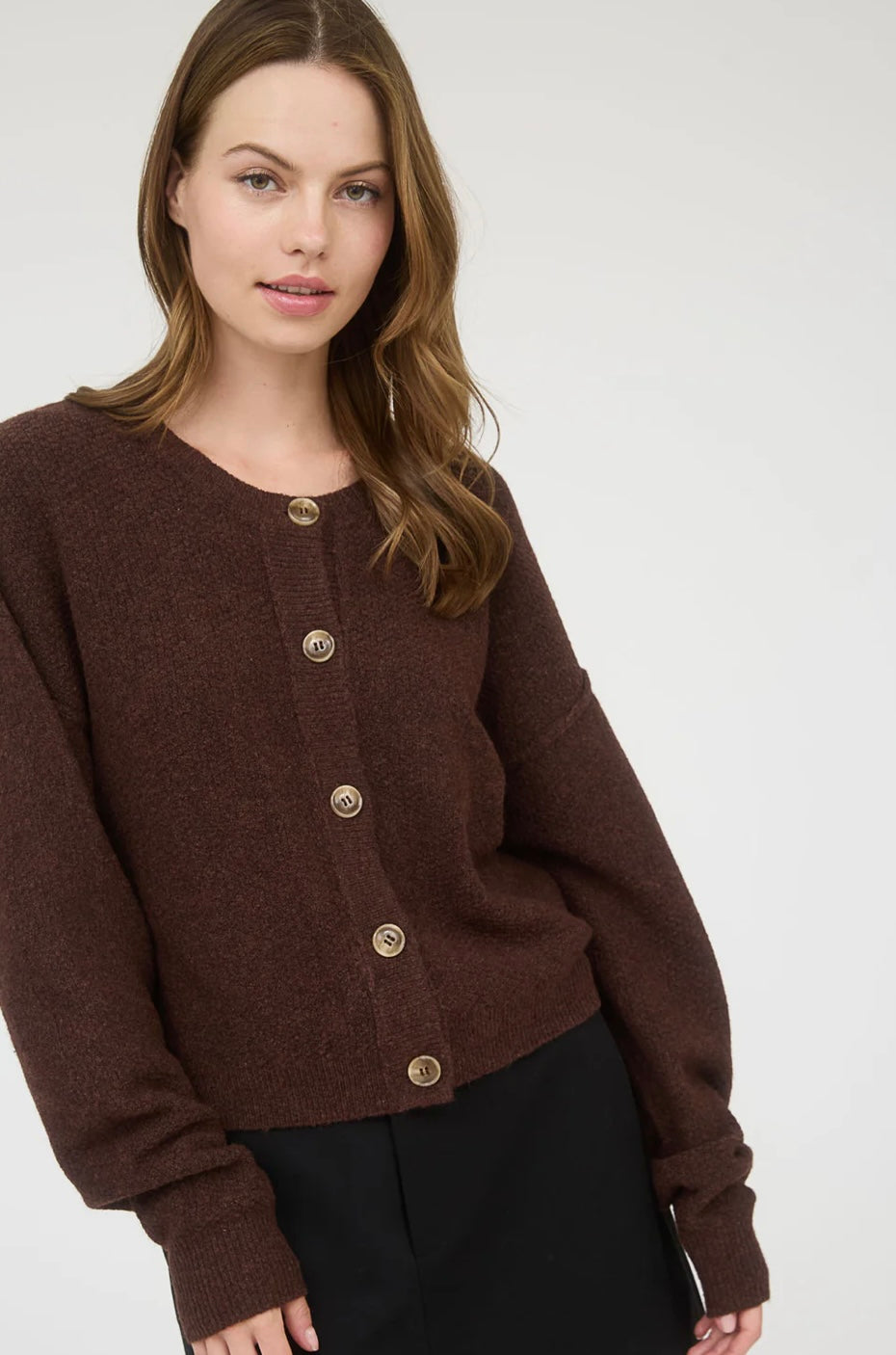 TW1982 RIBBED TRIM BUTTON DOWN LONG SLEEVE KNIT CARDIGAN