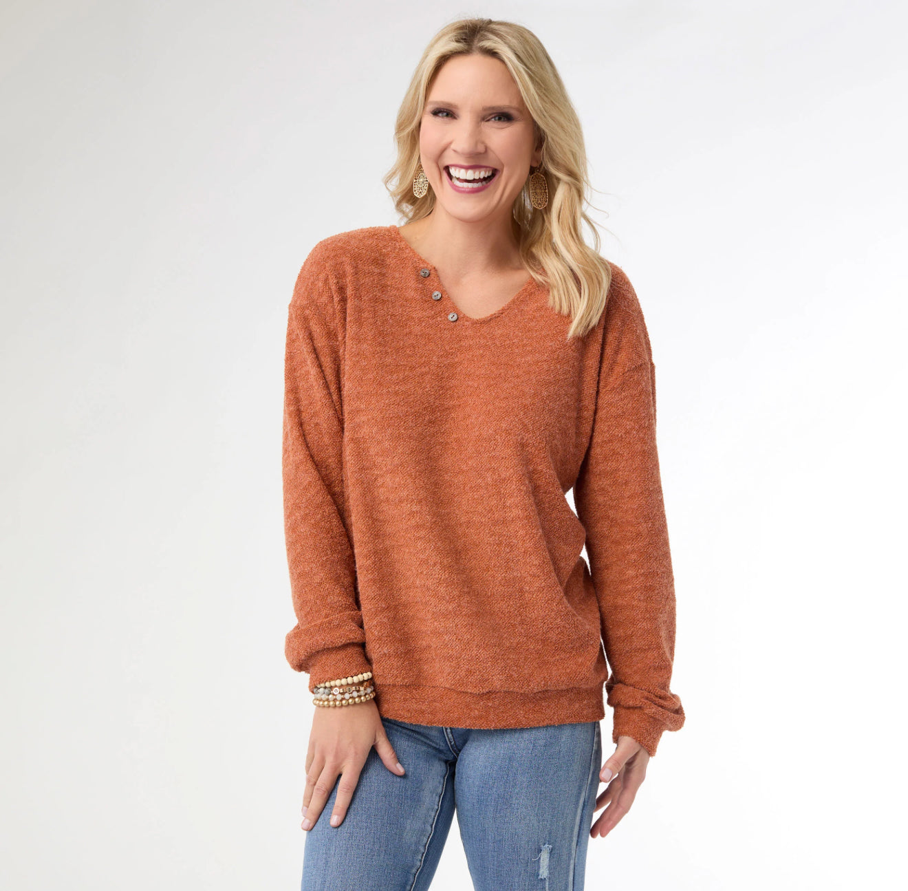 SKYLER SUPER SOFT V-NECK TEXTURED TOP