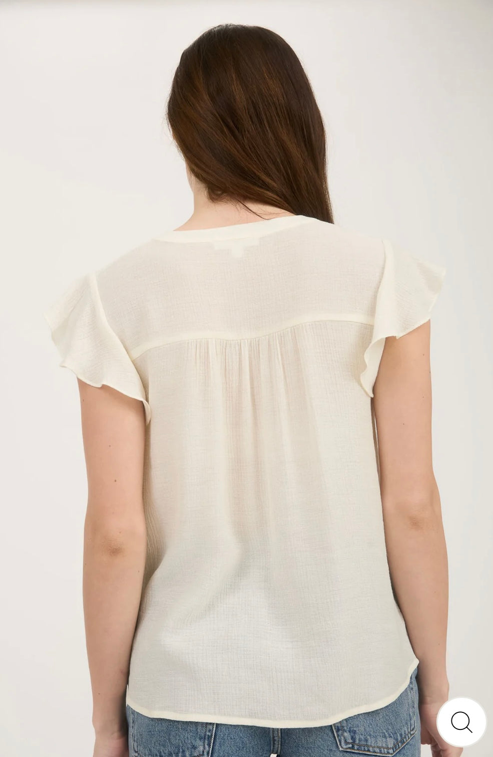 TB8848 EYELET LACE YOKE HALF BUTTON BLOUSE