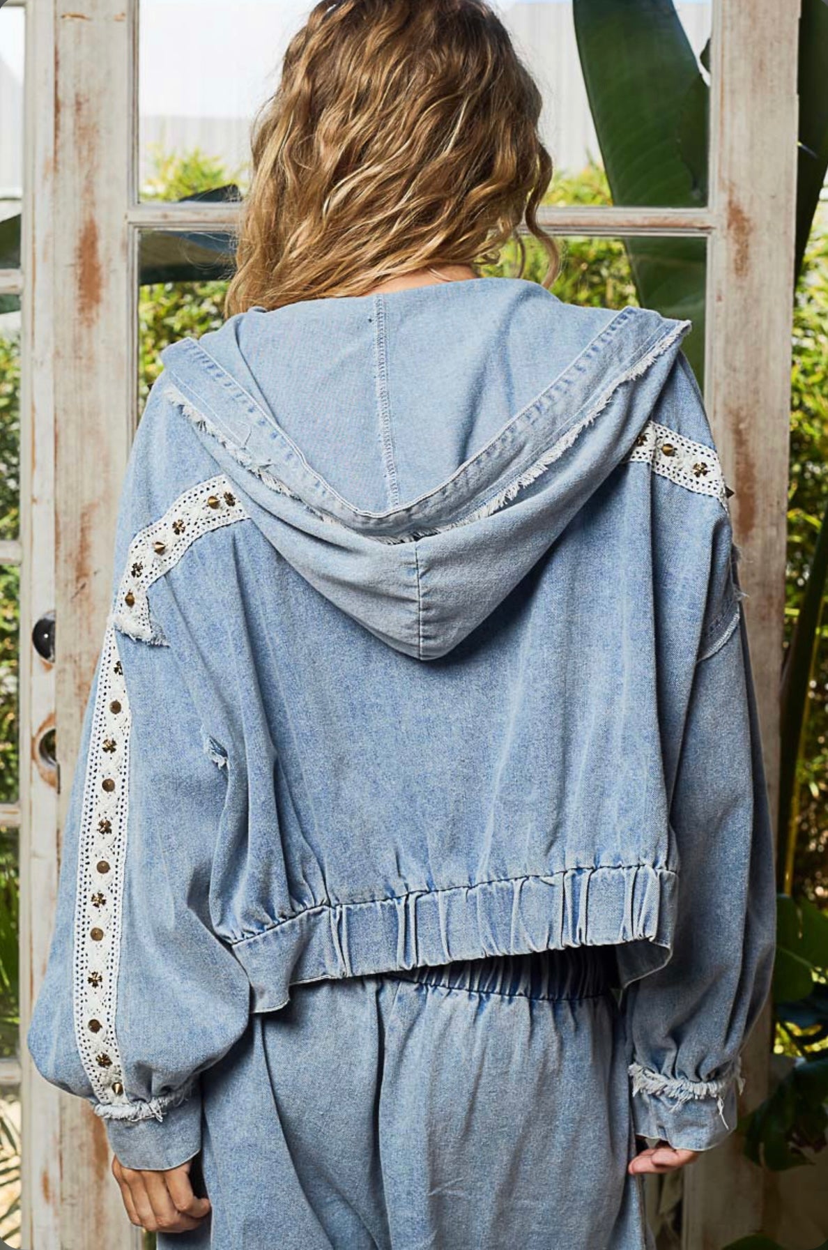 UWT603 Boho Eyelet Denim Zip-Up Jacket