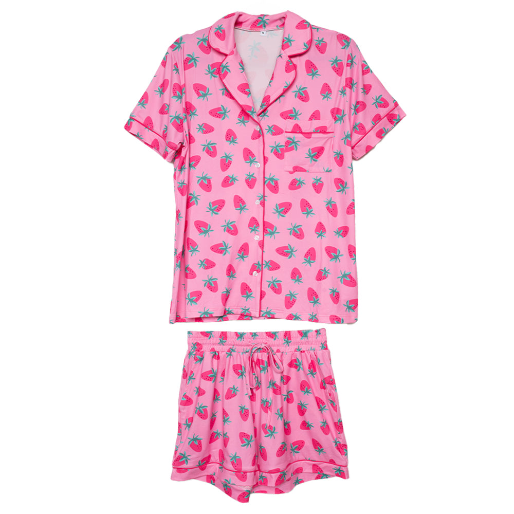 Pink Strawberry Print Loungewear Set