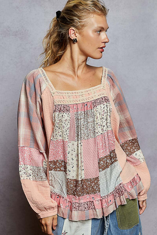 GWT451 Pink Coral Babydoll Long Sleeve Shirt