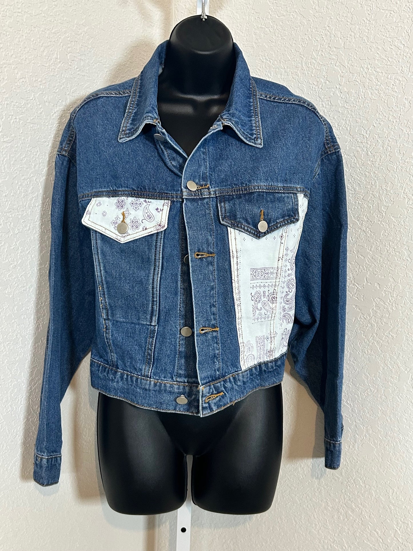 BS1002 Denim Jacket-Block White Pattern