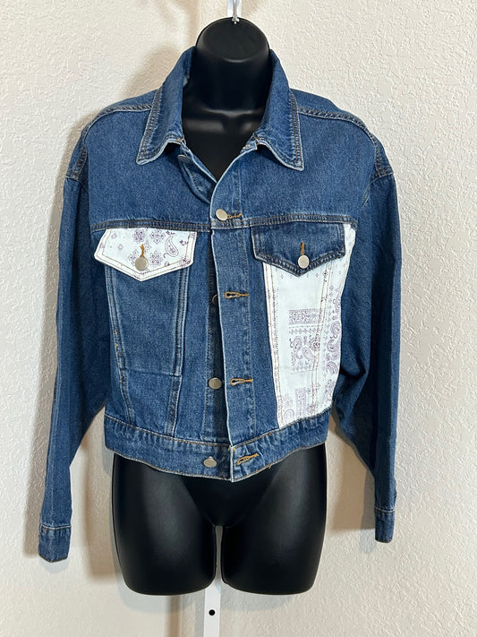 BS1002 Denim Jacket-Block White Pattern