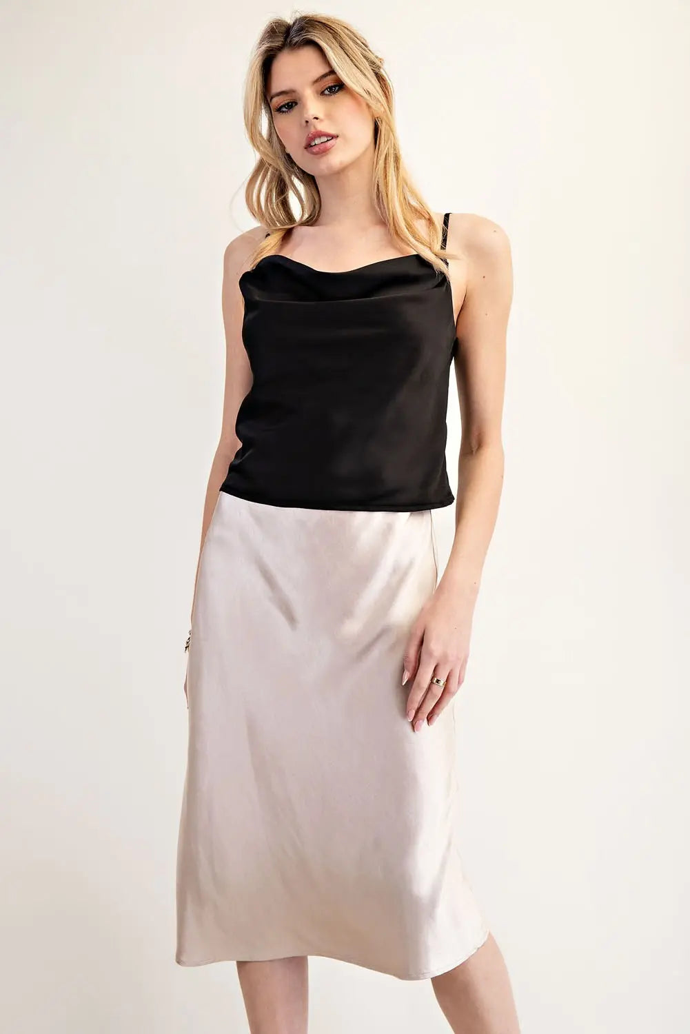 KS11107 Solid Satin Midi Skirt