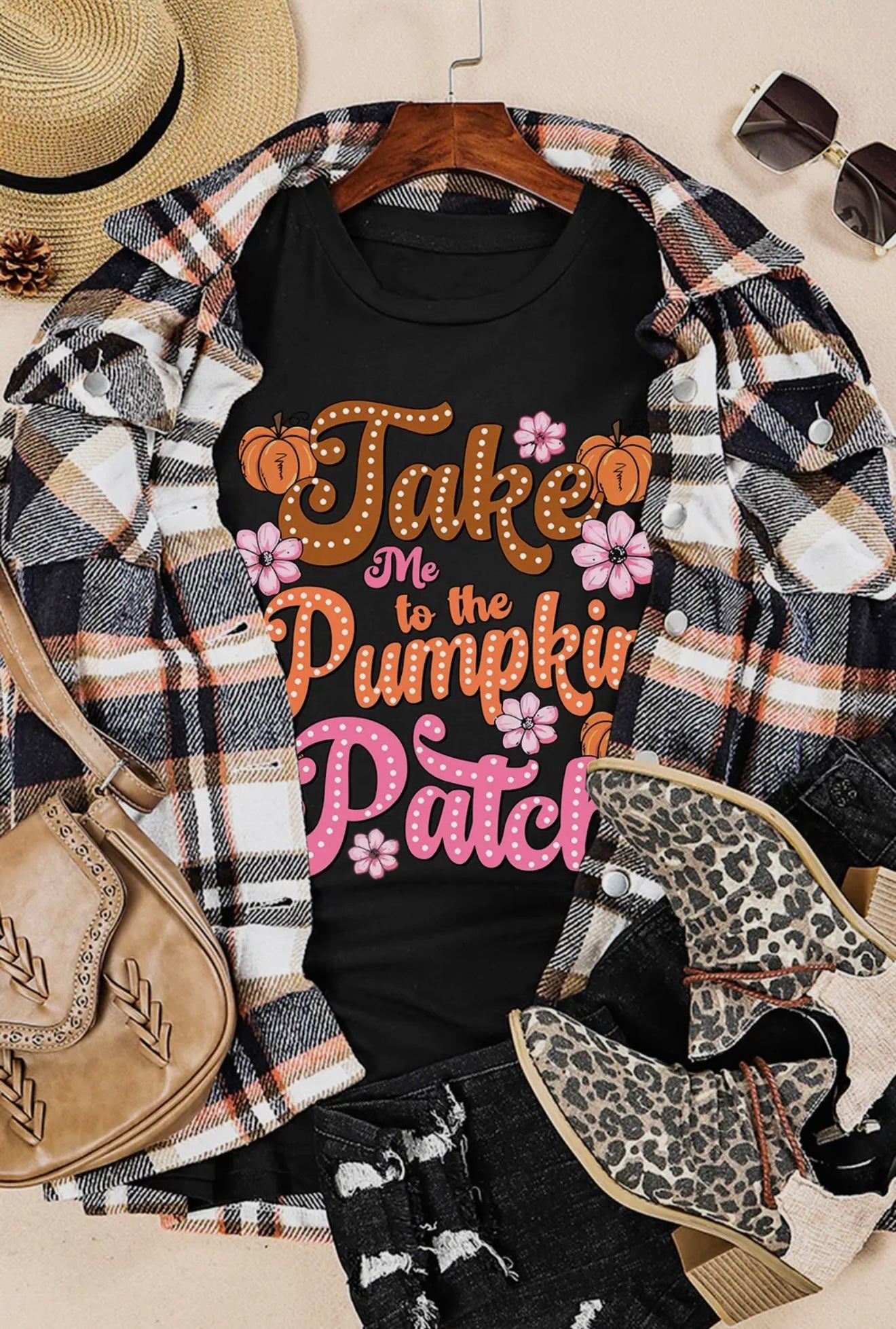Take Me To The Pumpkin Patch Flower Print T Shirt