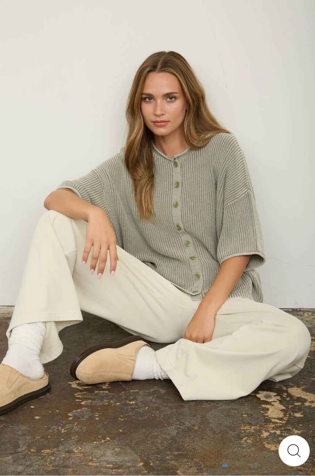 J6FT1028 WASHED RIBBED SHORT SLEEVE ROLLED EDGE CARDIGAN