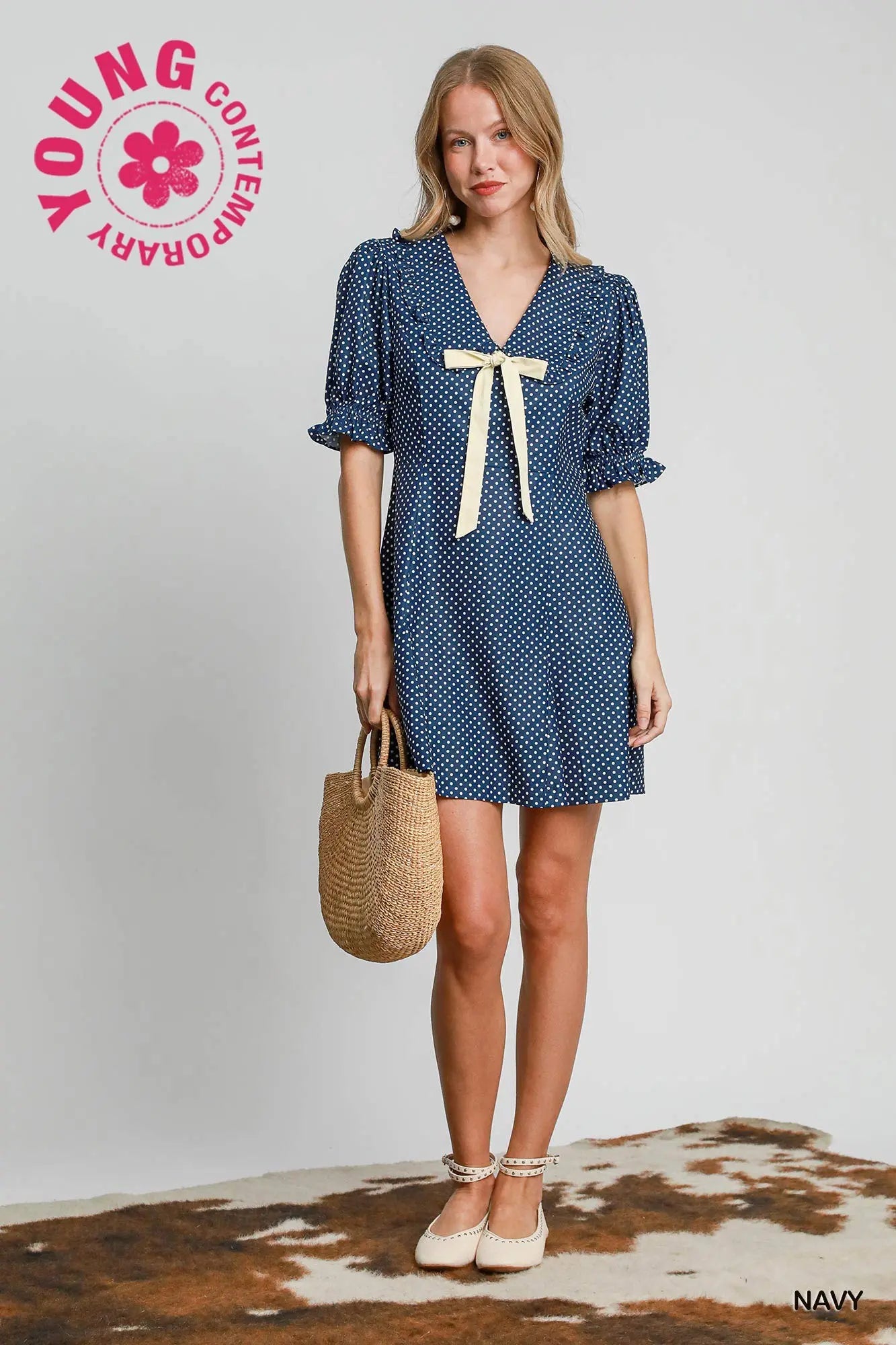 C4441 Polka Dot V-Neck Mini Dress