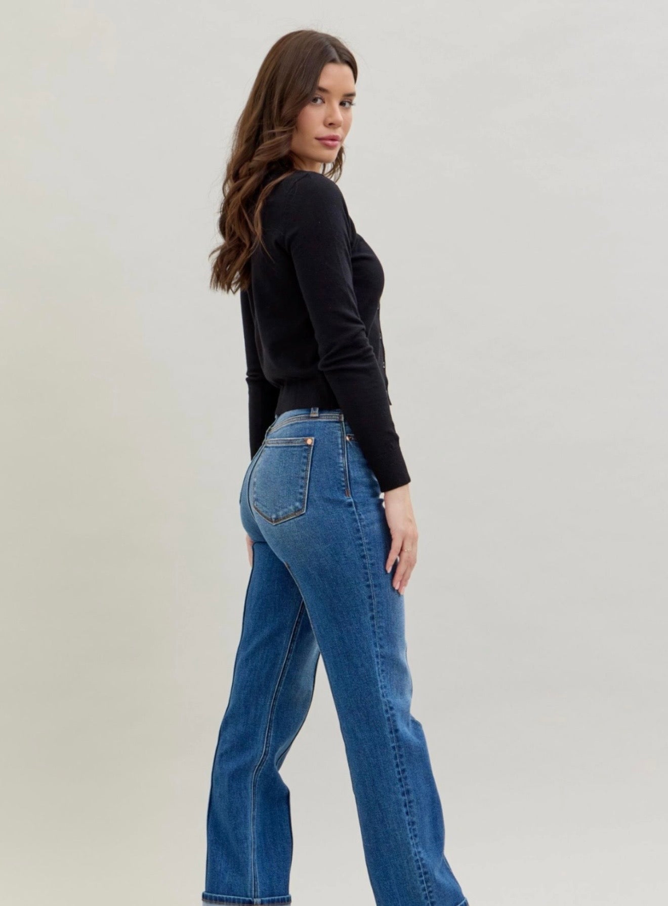 82571REG Judy Blue Jeans HW Front Seam Detail & Cuffed Straight
