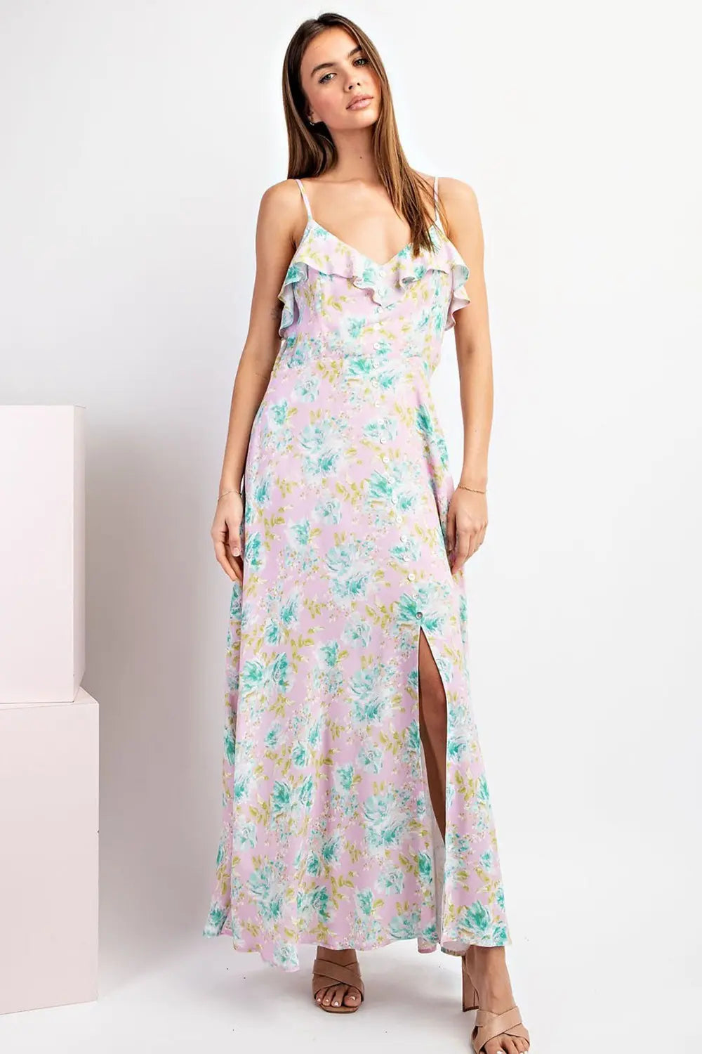 K9897 Floral Print Maxi Dress