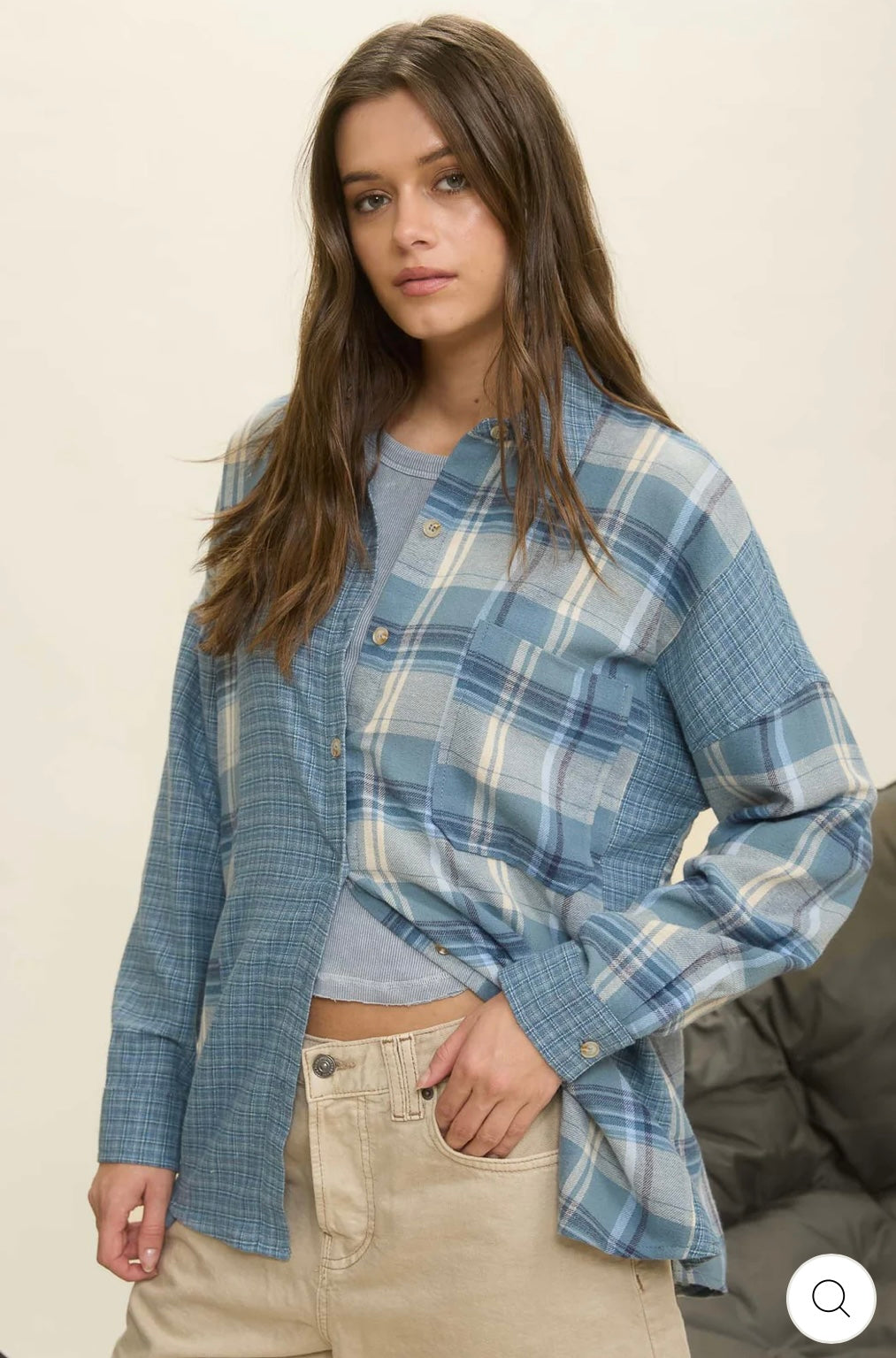J5ST1038 COLORBLOCK PLAID LONG SLEEVE BUTTON DOWN SHIRT