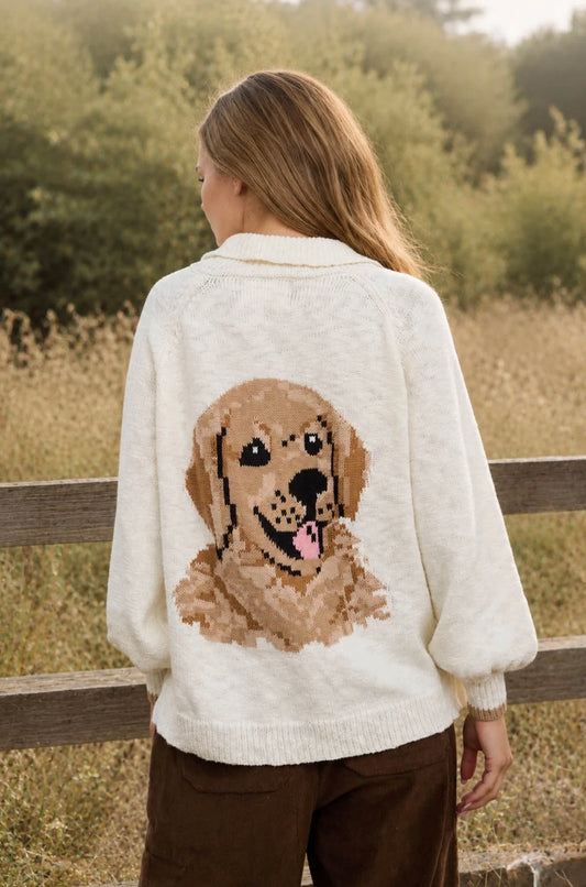 J6FJ1003 COLLARED BUTTON DOWN BACK PUPPY JACQUARD CARDIGAN